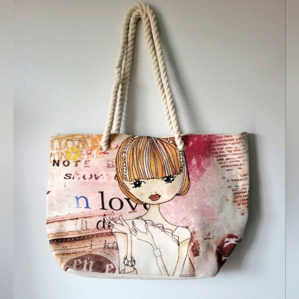MARIE CLAIRE Stylish Pink Graphic Tote Bag